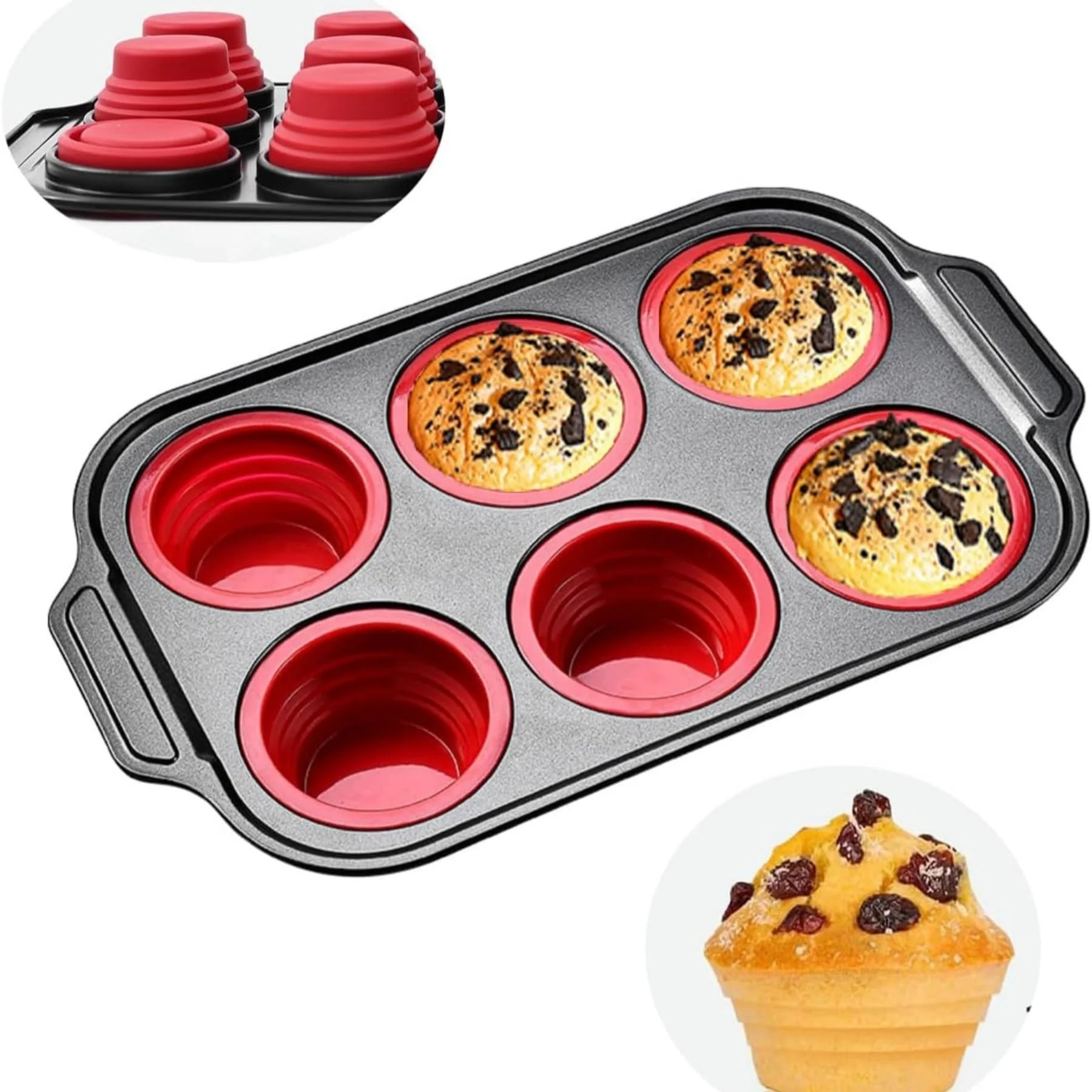 Silicone Muffin Pan, 6 Cups Muffin Pans with Metal Frame Nonstick Press to Easily Pop Out for Bak... | Walmart (US)