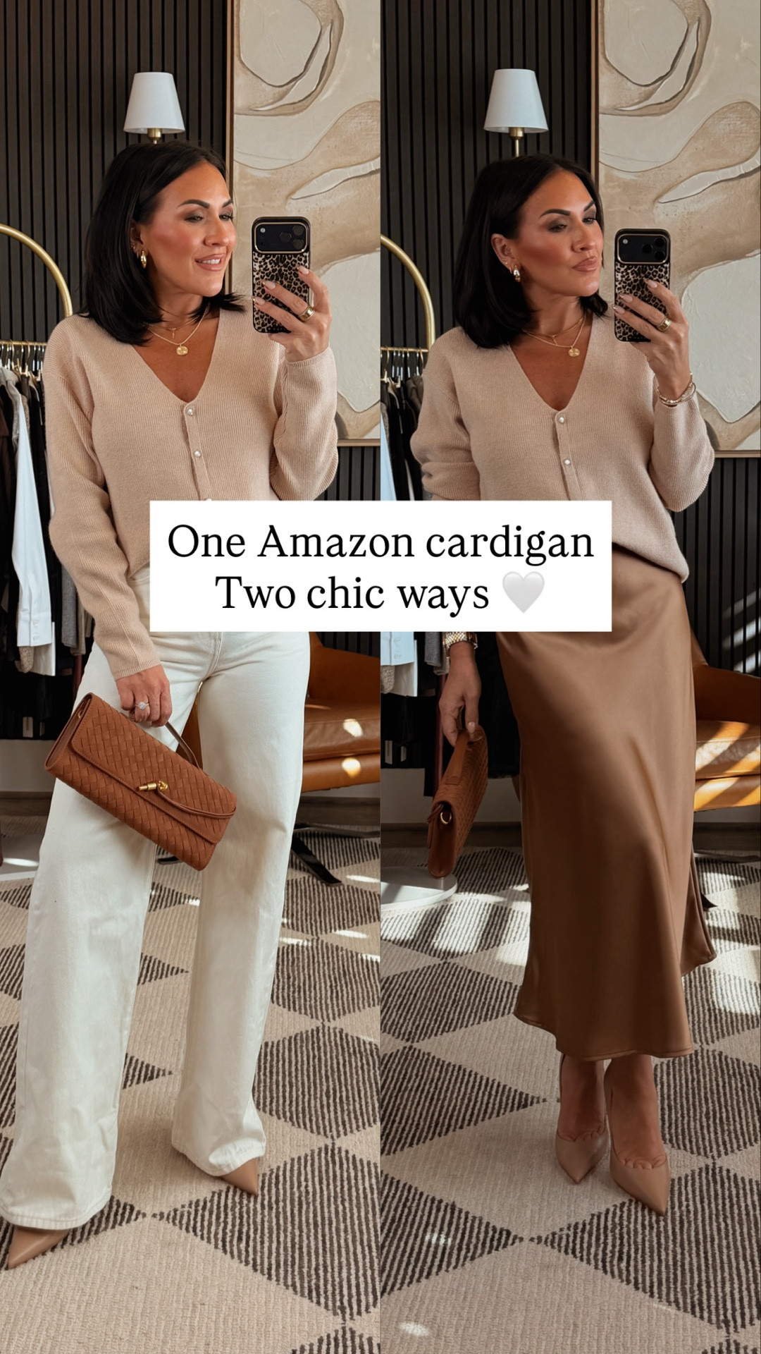 Babes, this is the cardigan I keep reaching for 🤍✨

Same cozy Amazon find, styled two different ways because versatility is everything.

Wear it casual with denim or dress it up with a silky skirt and heels… it just works every time.

Petite friendly. Soft. Easy. And yes, it looks way more expensive than it is.

5’2” | 130 lbs | 25” waist | 34DD wearing a small in everything and 25 in jeans 

#AmazonFashion #PetiteFashion #Over40Style #MomStyle #NeutralOutfits