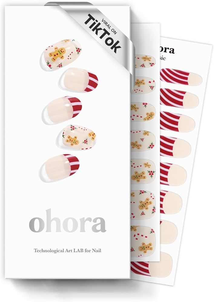 ohora Christmas Semi Cured Gel Nail Strips (N Gingerbread Cane) - Works with Any Nail Lamps, Salo... | Amazon (US)