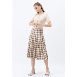 High-Waisted Tartan Flare Skirt in Tan | Chicwish