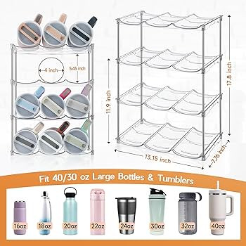 Water Bottle Organizer for Stanley 40 oz Tumbler, Stackable Water Bottle Holder for Kitchen Fridg... | Amazon (US)