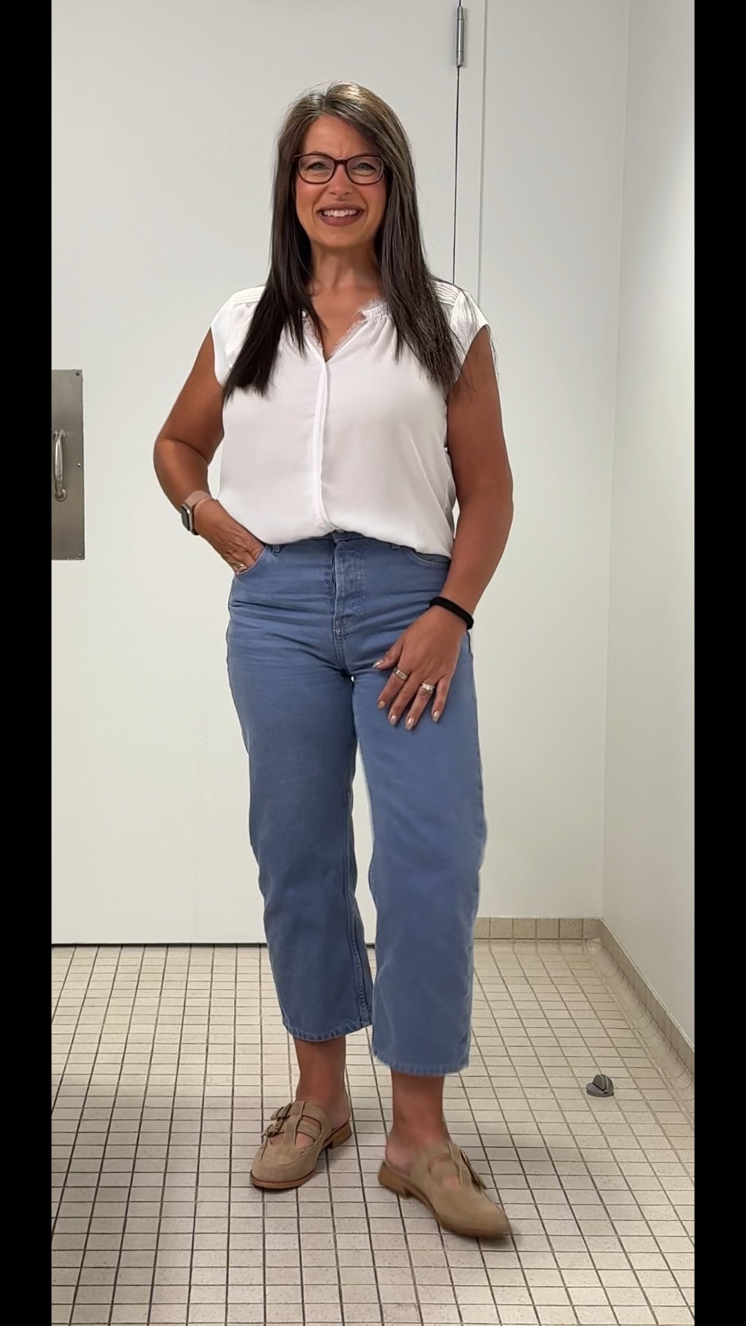 Happy hump day, what a busy day!!  OOTD - free people, love their pants!!  Wearing a 26, high waisted, comfortable but not much stretch, slight barrel leg, top is old, found similar at Nordstrom Rack, mule loafers from Nordstrom, super comfy and the color and style goes with everything!

#LTKOver40 #LTKWorkwear