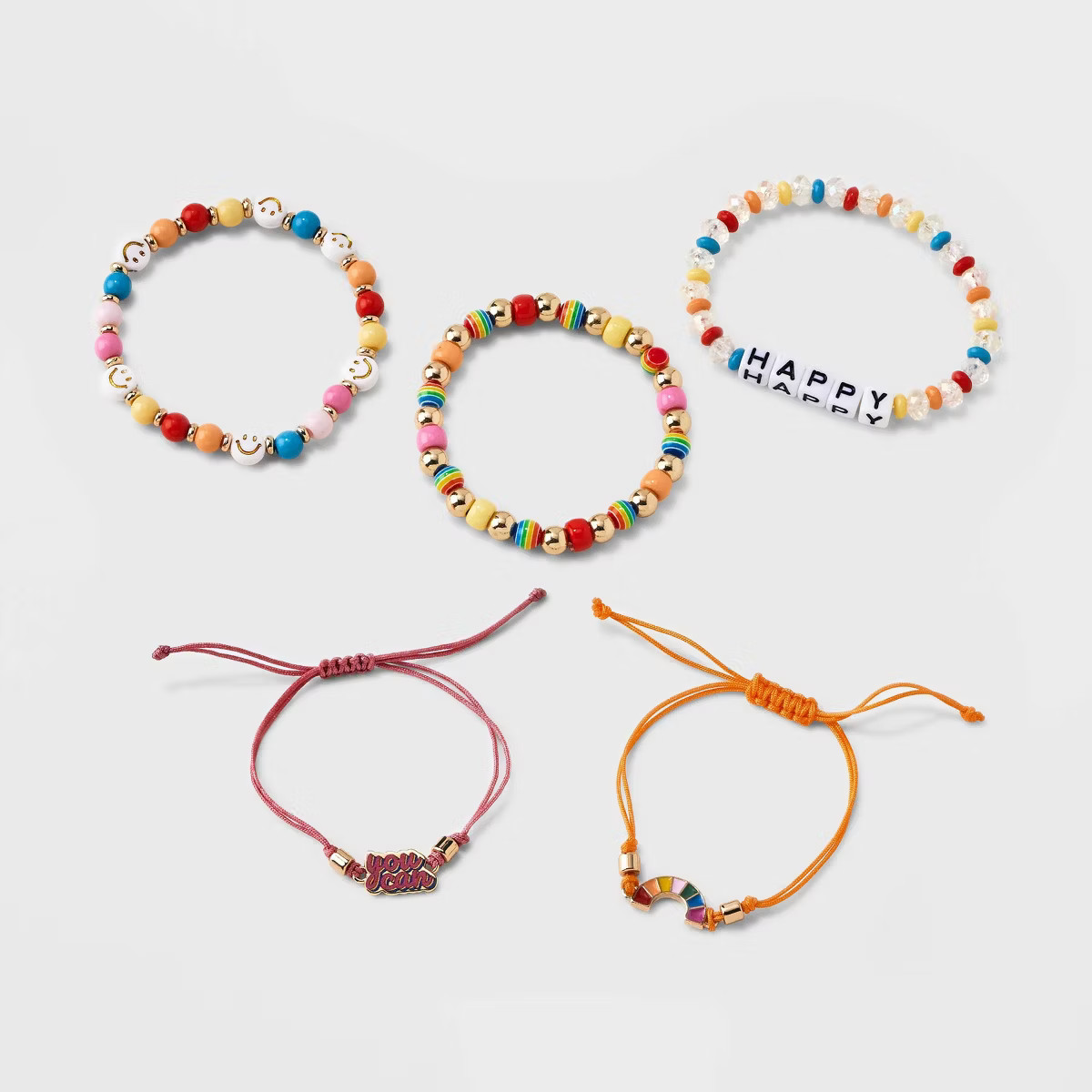Girls' 5pk Mixed Bracelet Set with 'Happy' Letter Beads and 'You Can' Charm - Cat & Jack™ | Target
