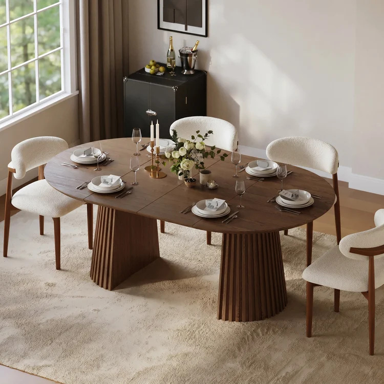 47"-79" Extendable Walnut Wood Dining Table | Homary | Homary