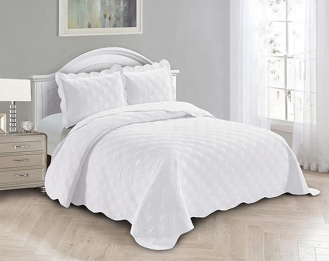 Solid Bedspread Quilt Coverlet Bedding Set Embossed with Seamless Geometric Diamond Diagonal Plai... | Amazon (US)