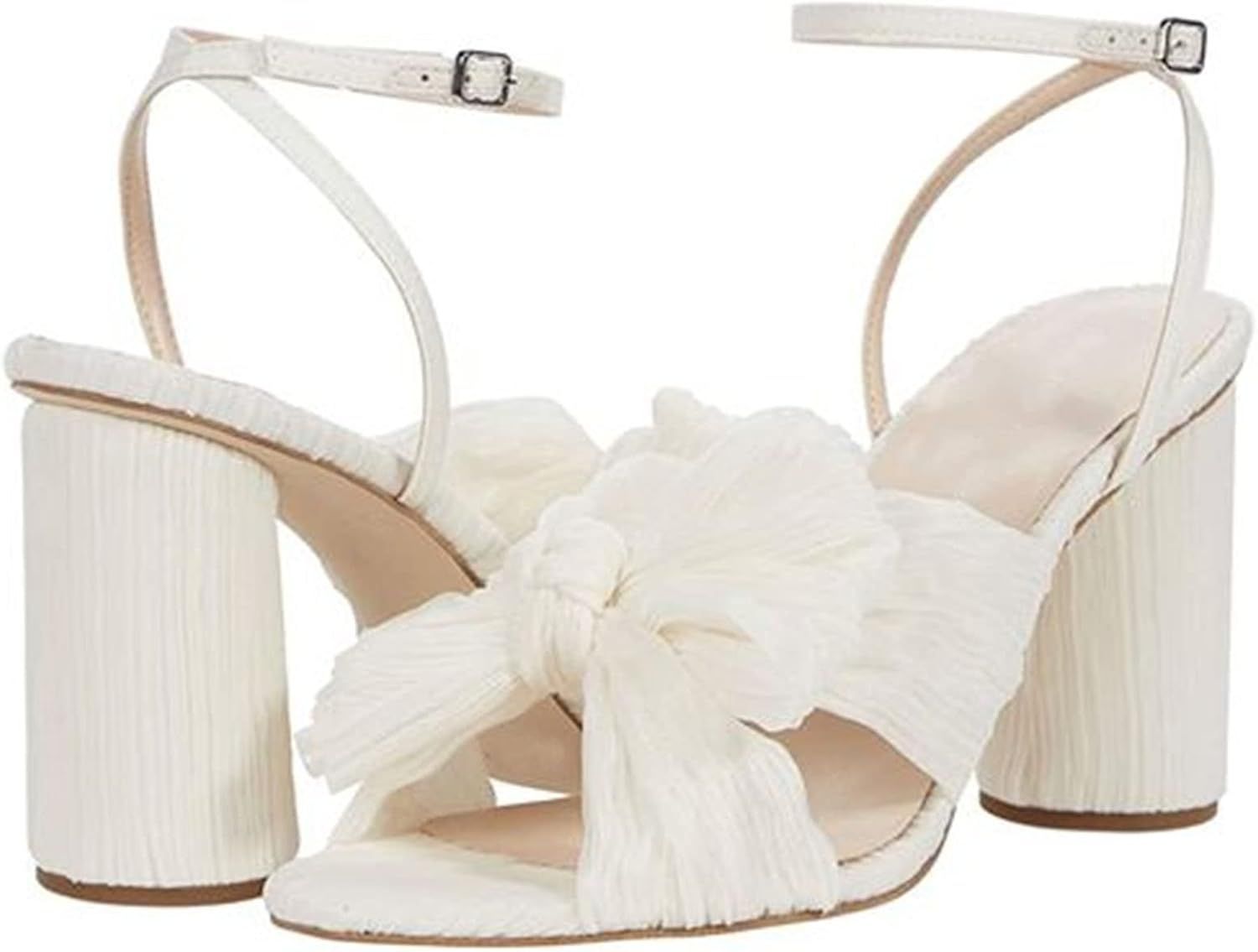 Mattiventon Womens Bowknot Heeled Sandals Bridal Wedding Open Toe Ankle Strap Chunky Heeled Sanda... | Amazon (US)