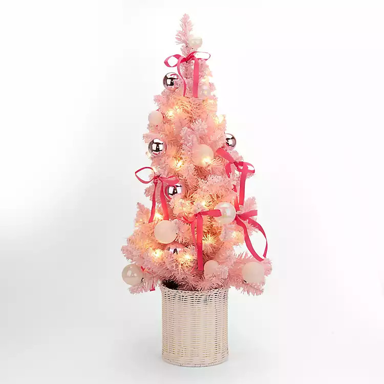 Pre-Lit Pink Ornament and Bows Christmas Tree | Kirklands Home | Kirklands