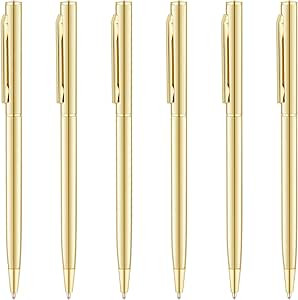 Unibene 6 Pack Gold Slim Ballpoint Pens Black ink Medium Point(1 mm), Nice Gift for Wedding Busin... | Amazon (US)