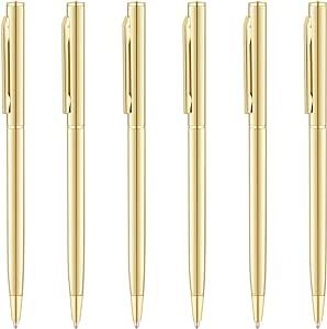 Unibene 6 Pack Gold Slim Ballpoint Pens Black ink Medium Point(1 mm), Nice Gift for Wedding Busin... | Amazon (US)