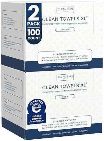 Clean Skin Club Clean Towels XL®, 100% USDA Biobased Face Towel, Disposable Face Towelette, Ecze... | Amazon (US)