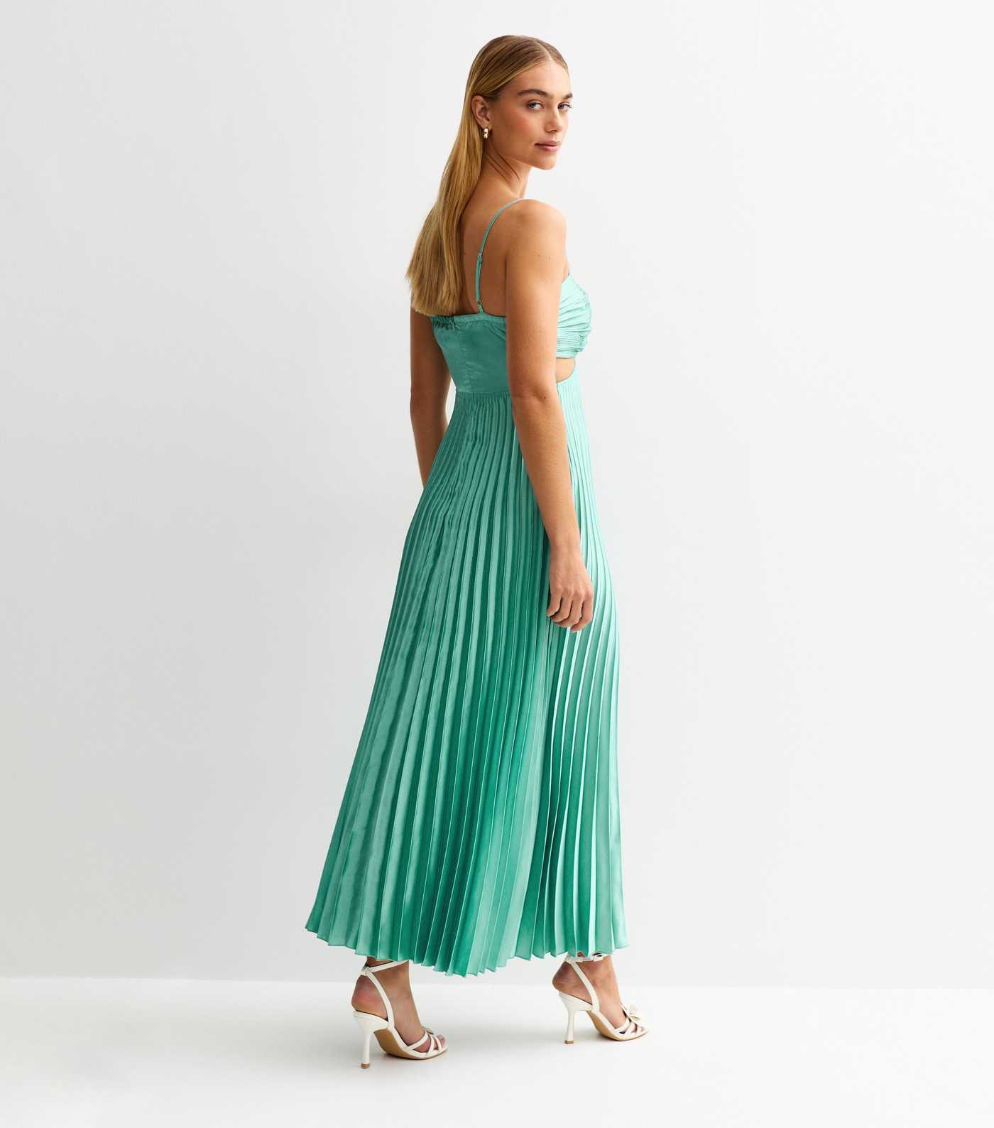 Blue Satin Plisse Cut Out Midi Dress | New Look | New Look (UK)