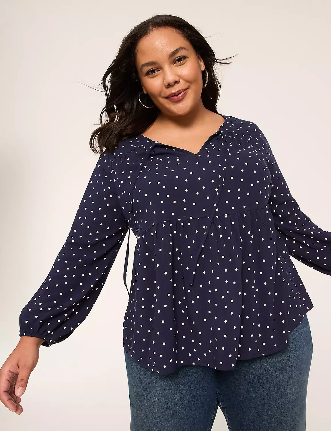 Bracelet-Sleeve Printed Babydoll Blouse | Lane Bryant (US)