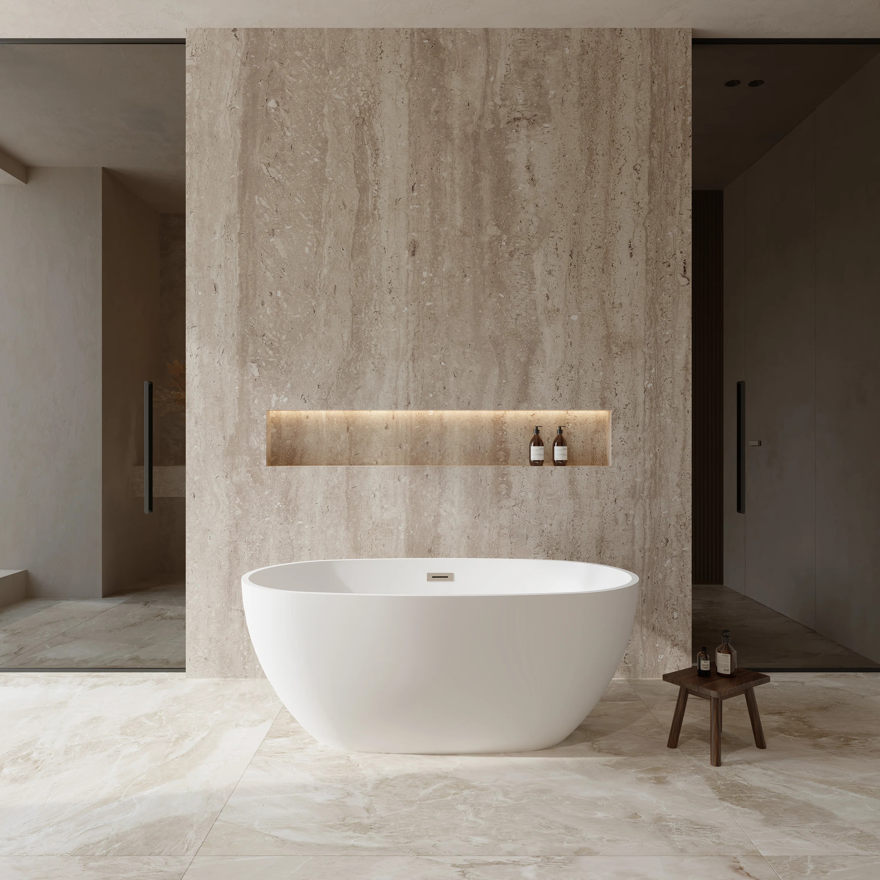 Juno 59'' x 32'' Freestanding Soaking Acrylic Bathtub WCBTE306159MWBNTRIM | Wayfair North America