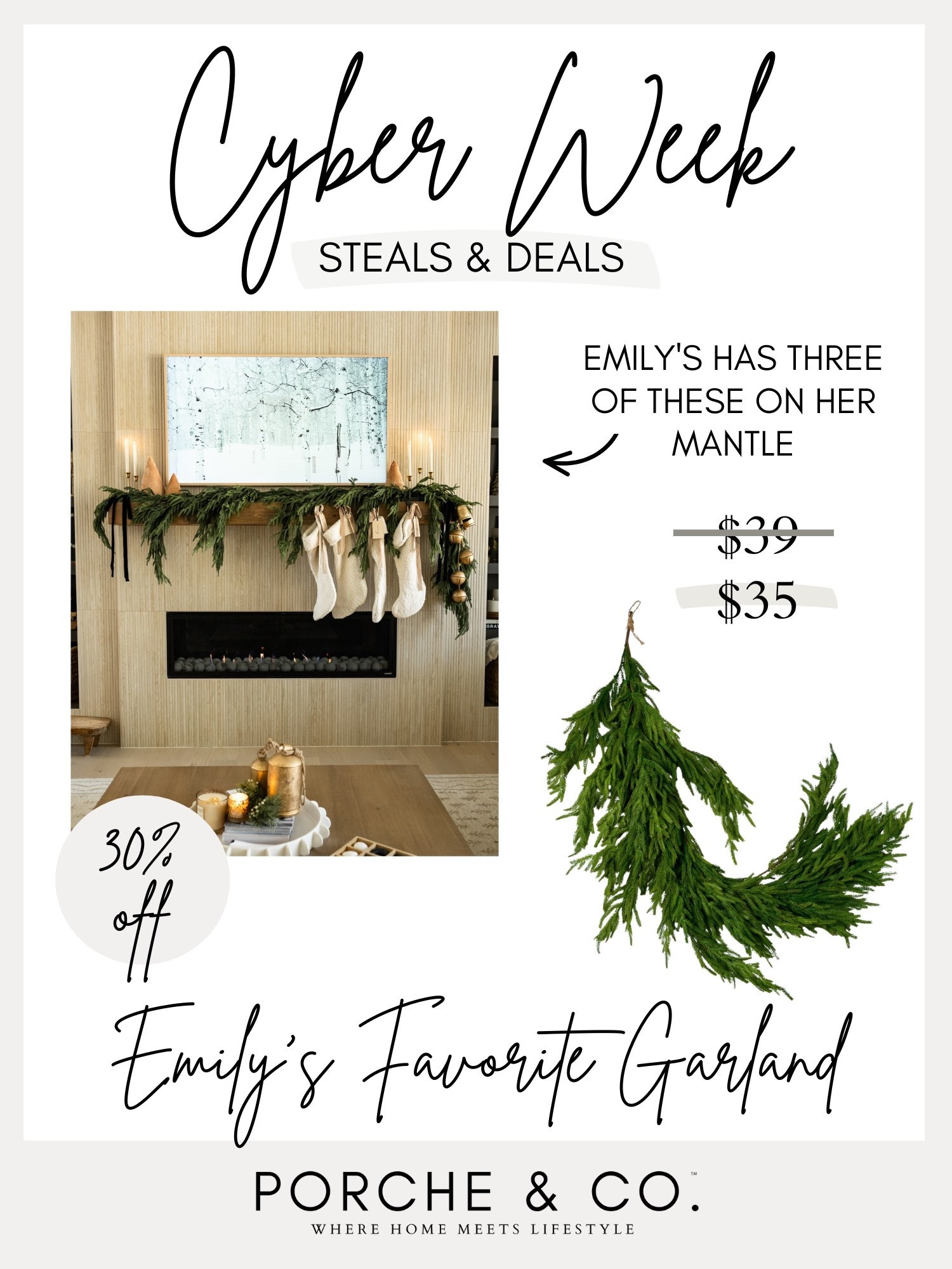 My favorite faux holiday garland is 30% off for Cyber Week — including Black Friday + Cyber Monday savings! I use three of these garlands on my mantel, and they look so lush, realistic, and high-end. Perfect for Christmas mantel styling, holiday greenery, and that warm, classic Christmas look.

If you’re shopping Black Friday home décor deals or hunting for the best Cyber Monday holiday finds, this garland is one of the top Christmas décor steals of the week. Lightweight, easy to shape, and instantly elevates your holiday home.

Cyber Week Sale • Black Friday Deal • Cyber Monday Deal • Holiday Garland • Christmas Mantel Decor • Faux Greenery • Holiday Home Styling • Cozy Christmas Decor

#cyberweek #cyberweeksale #cyberweekdeals #blackfriday #blackfridaysale #blackfridaydeals #cybermonday #cybermondaysale #cybermondaydeals #holidaysale #holidaydeals #christmasdecor #manteldecor #fauxgarland #garlanddecor #holidaygreenery #ltkholiday #ltkhome #ltkdecor #porcheandco

#LTKHome #LTKCyberWeek #LTKHoliday