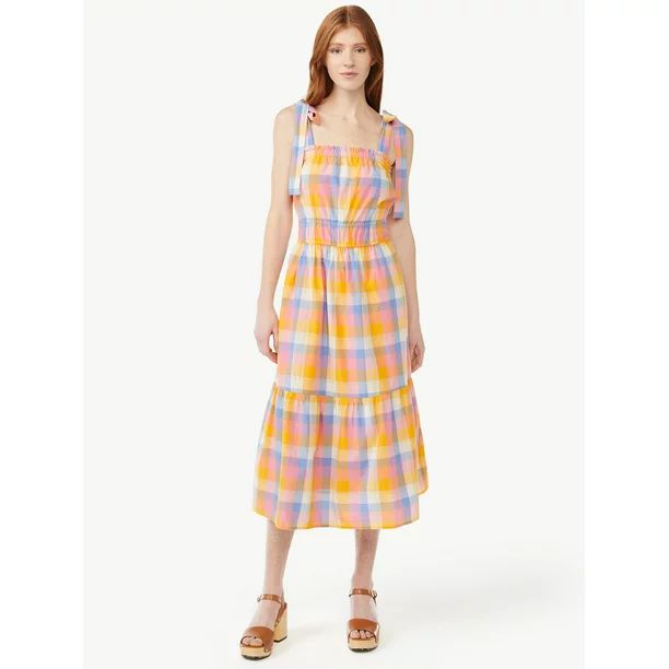 Free Assembly Women's Midi Sundress with Tie Shoulder Straps - Walmart.com | Walmart (US)