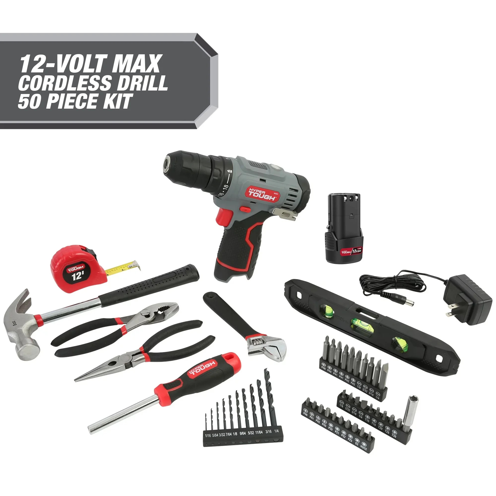 Hyper Tough 12V Max Lithium-Ion Cordless 3/8-inch Drill Driver 50-Piece Project Kit and 1.5Ah Bat... | Walmart (US)