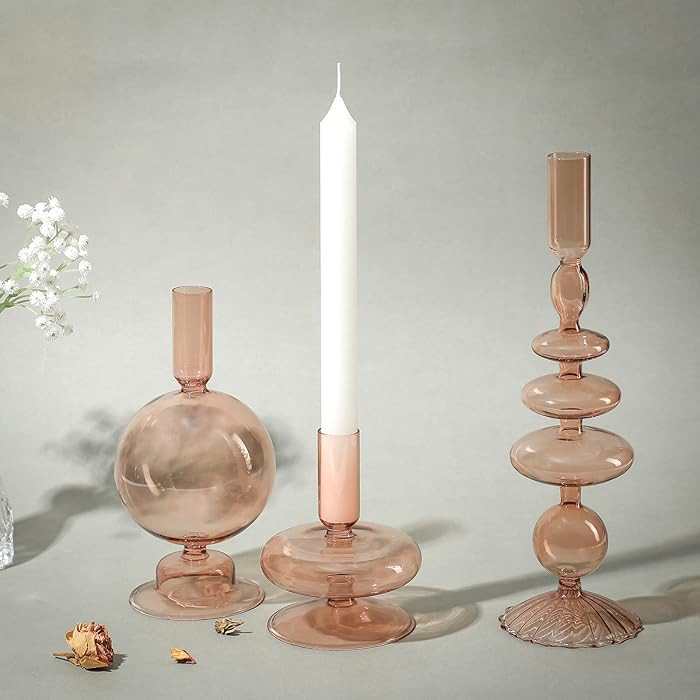 Rtteri 3 Pcs Glass Candlestick Holders Glass Candle Holders Groovy Wavy Elegant Taper Candle Stic... | Amazon (US)