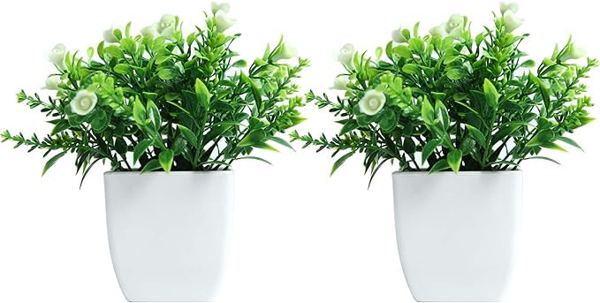 FEILANDUO Set of 2 Mini Potted Artificial Plants Plastic Fake Green Plant for Home Decor Office D... | Amazon (US)