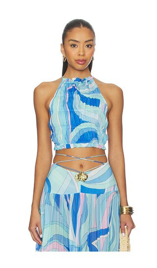 Cin Cin Spice Ruched Halter Top in Blue. - size L | Revolve Clothing (Global)