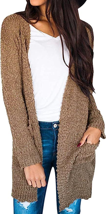 MEROKEETY Women's Long Sleeve Soft Chunky Knit Sweater Open Front Cardigan Outwear Coat at Amazon... | Amazon (US)