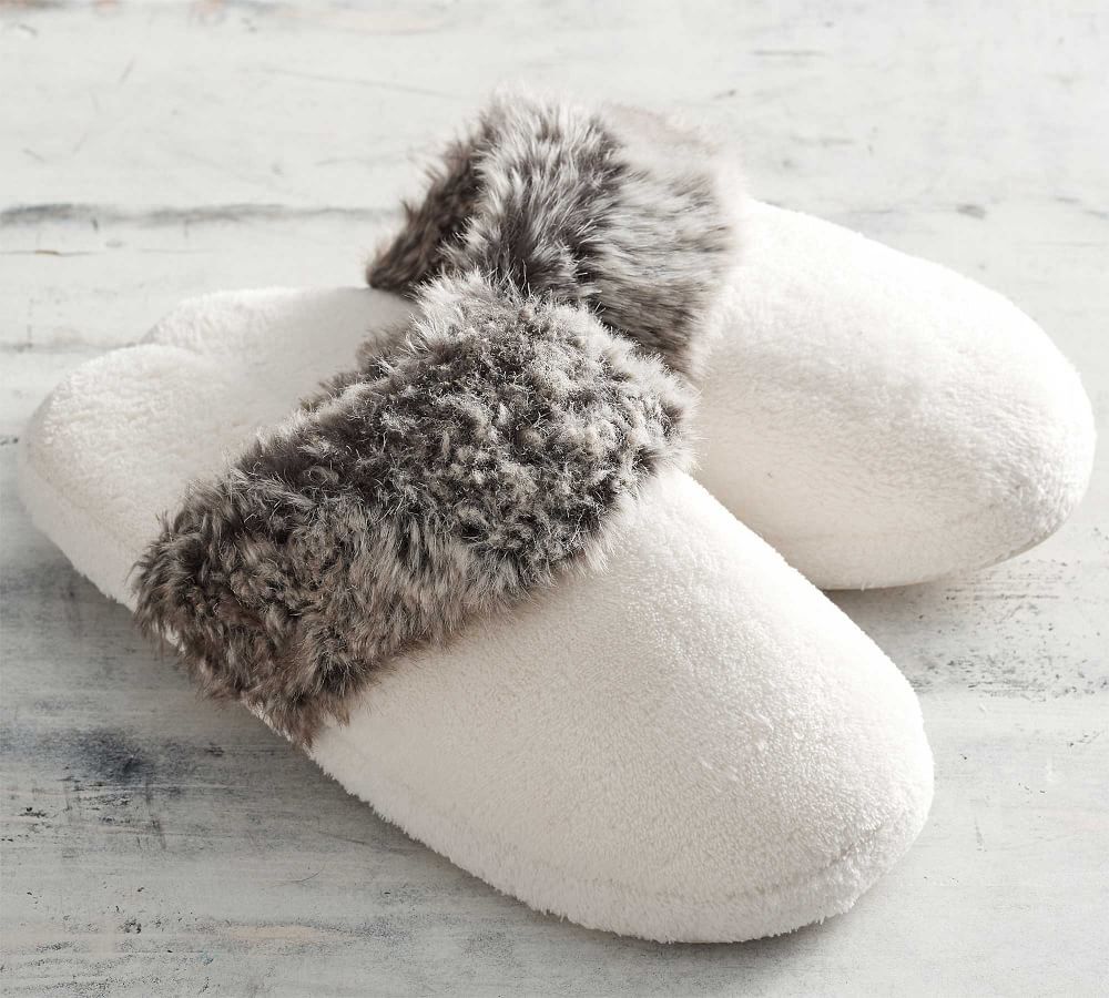 Gray Ombre Faux Fur Slippers, Large | Pottery Barn (US)