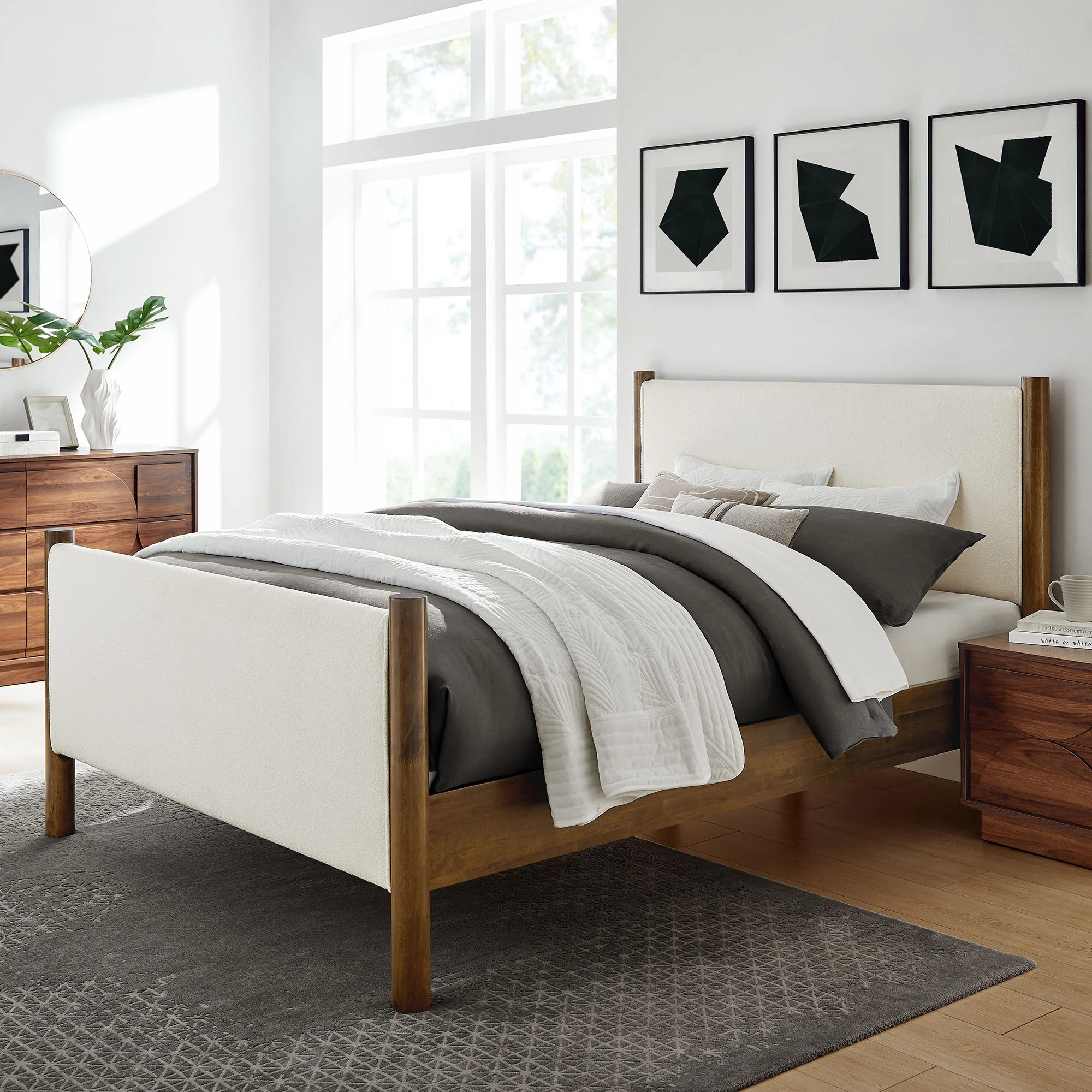 Modway Maven King Size Boucle Upholstered Platform Bed in Feather Walnut | Walmart (US)