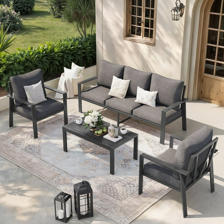 MRUAKA Aluminum Patio Furniture Set, 6 Pcs Modern Outdoor Sofa Sets, Outdoor Sectional Patio Conv... | Walmart (US)