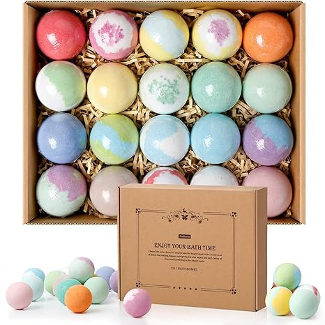 Bath Bombs Set, 20 pcs Natural Shea Butter & Safe Oil Bath Bomb for Skin Moisturizing, Handmade B... | Amazon (US)