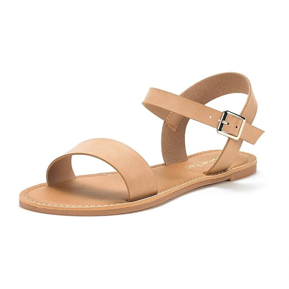 DREAM PAIRS Women's Cute Open Toes One Band Ankle Strap Flexible Summer Flat Sandals New | Amazon (US)