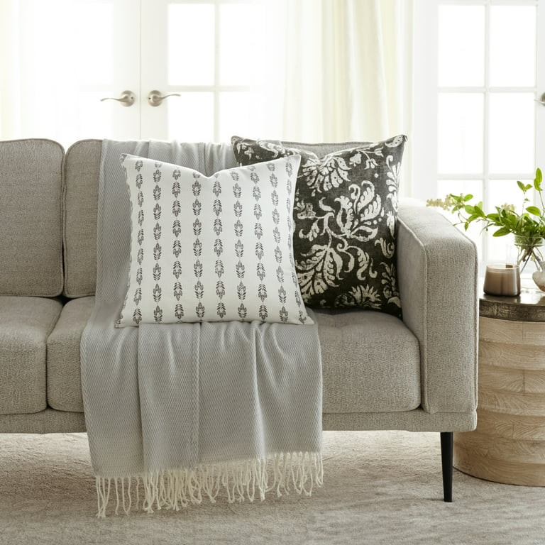 Noble Linens 2-Pack Cotton Slub Decor Throw Pillows - Distressed Floral Charcoal - Walmart.com | Walmart (US)