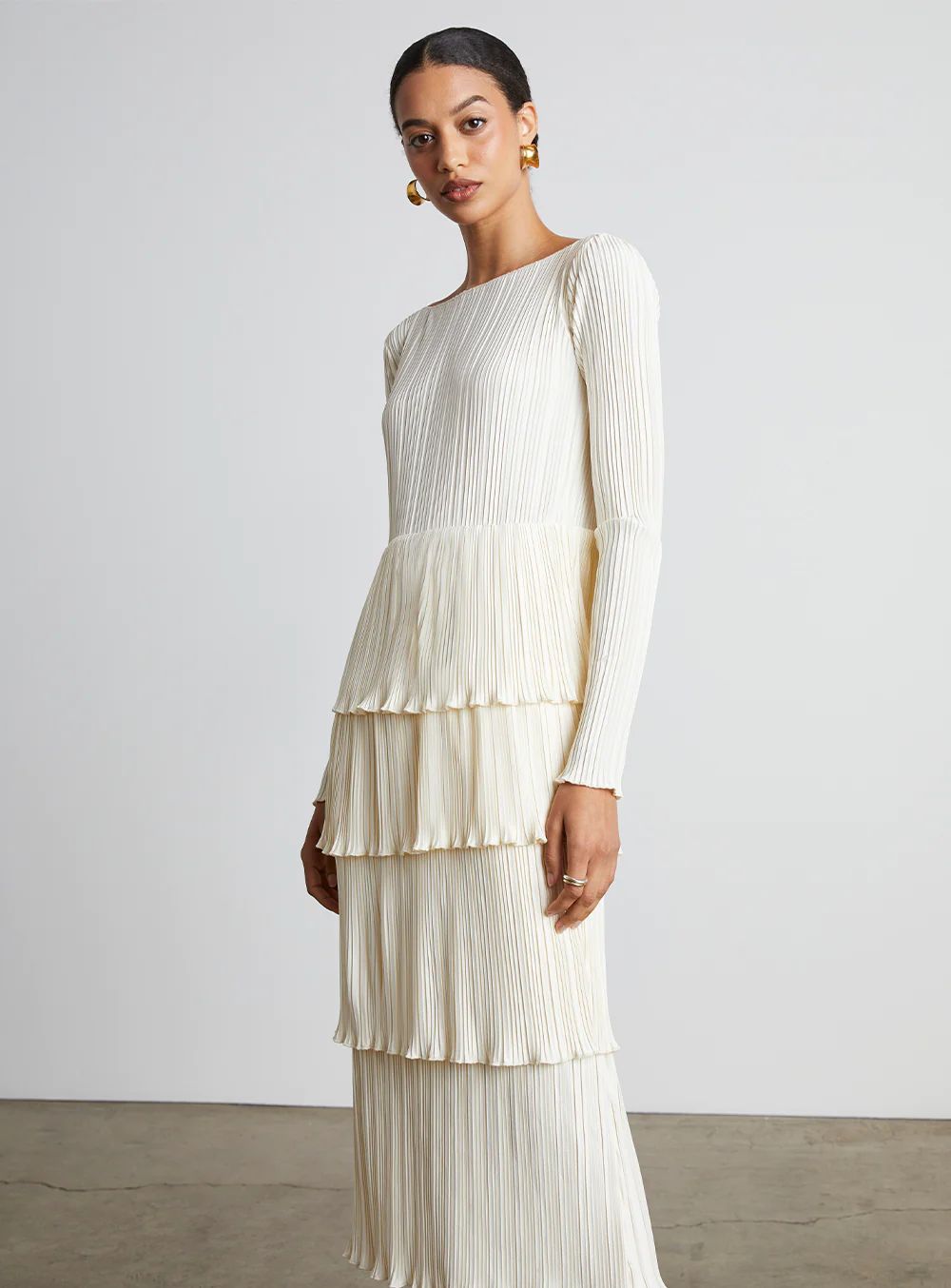 Venus Pleated Tiered Midi Dress | Who What Wear Collection