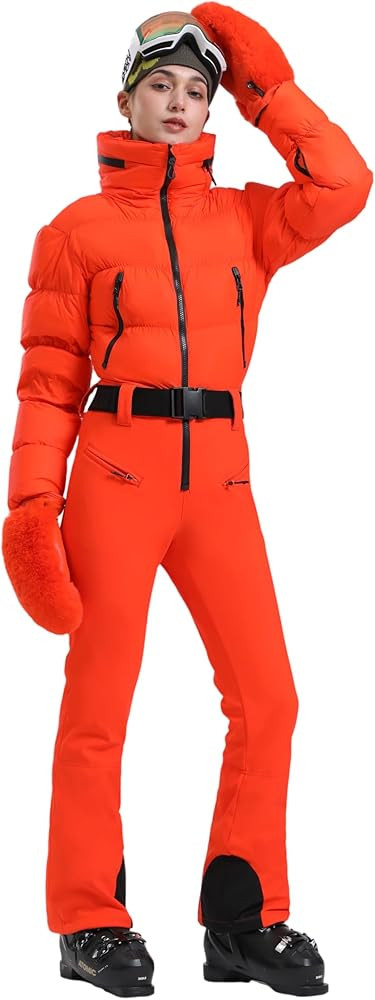 GSOU SNOW Womens Ski Suits Down One Piece Snowsuit Waterproof Snowboard Jumpsuits Winter Ski Outf... | Amazon (US)