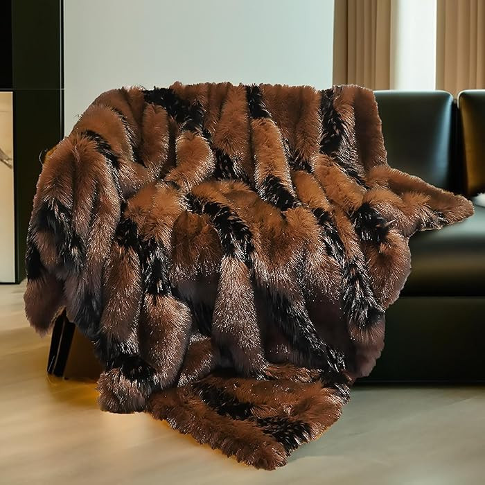 inchgrass Fox Faux Fur Blanket 74"x90" Brown | Amazon (US)
