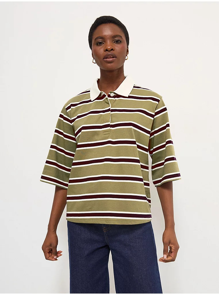 Sage Green Striped Long Sleeve Rugby Top | George
