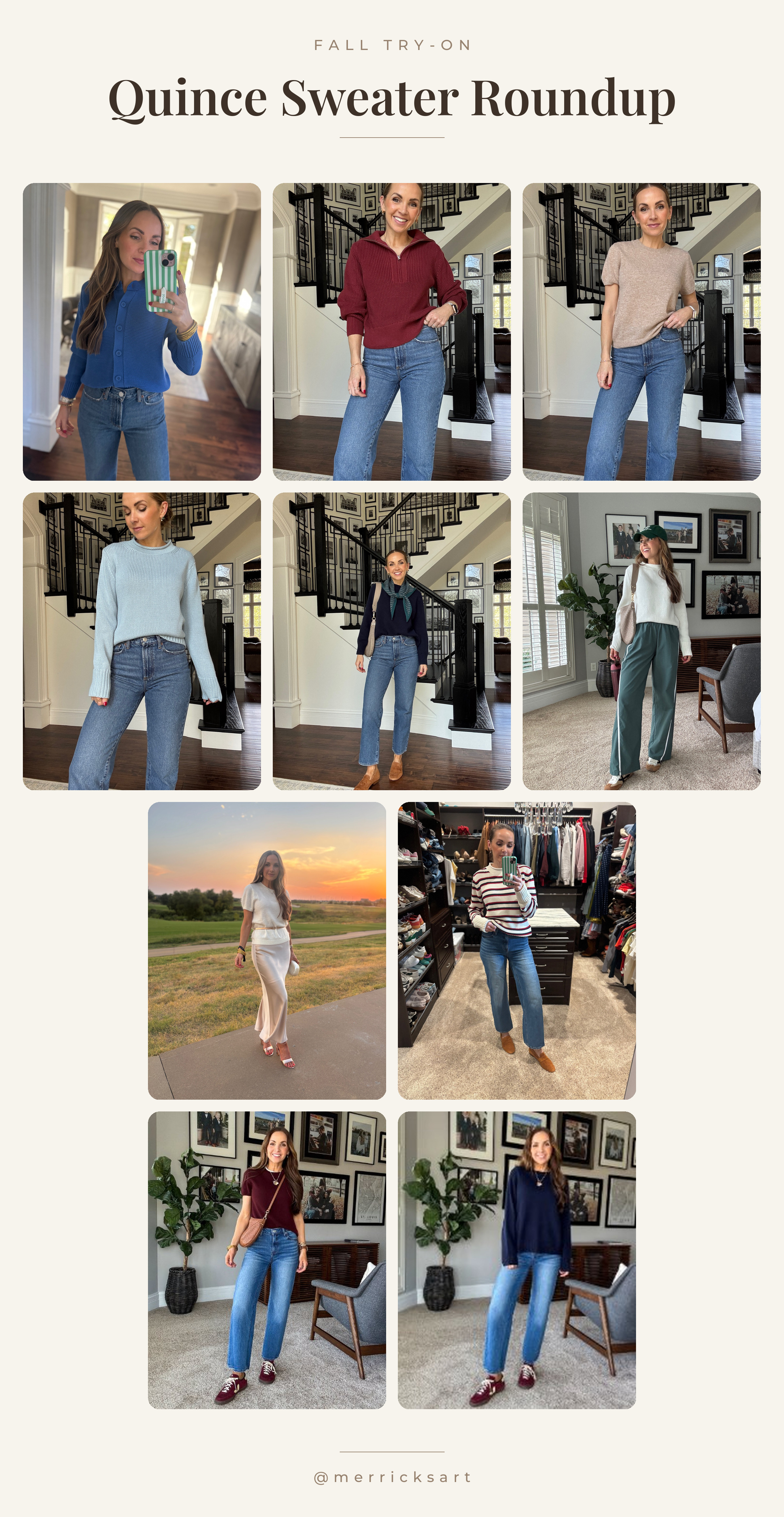 @quince has been my go to for sweaters for years- finally got them all linked in one spot for you! I wear my true size in all sweaters but size up in the roll neck sweater & cashmere tee. 

 #LTKgrwm