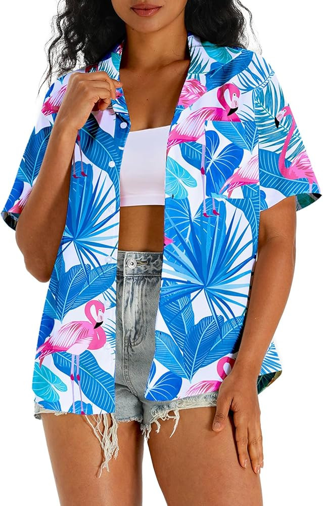 APTRO Women's Hawaiian Shirts Casual Button Down Shirts Short Sleeve Tropical Top | Amazon (US)