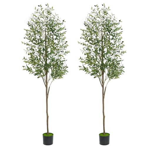 Olive Tree 7ft, Set of 2 Fake Tree Artificial Plants for Decor Indoor, Silk Tall Outdoor Faux Olive Tree Potted for Modern Home Living Room Bedroom Office House Entryway Corner Decorative | Amazon (CA)