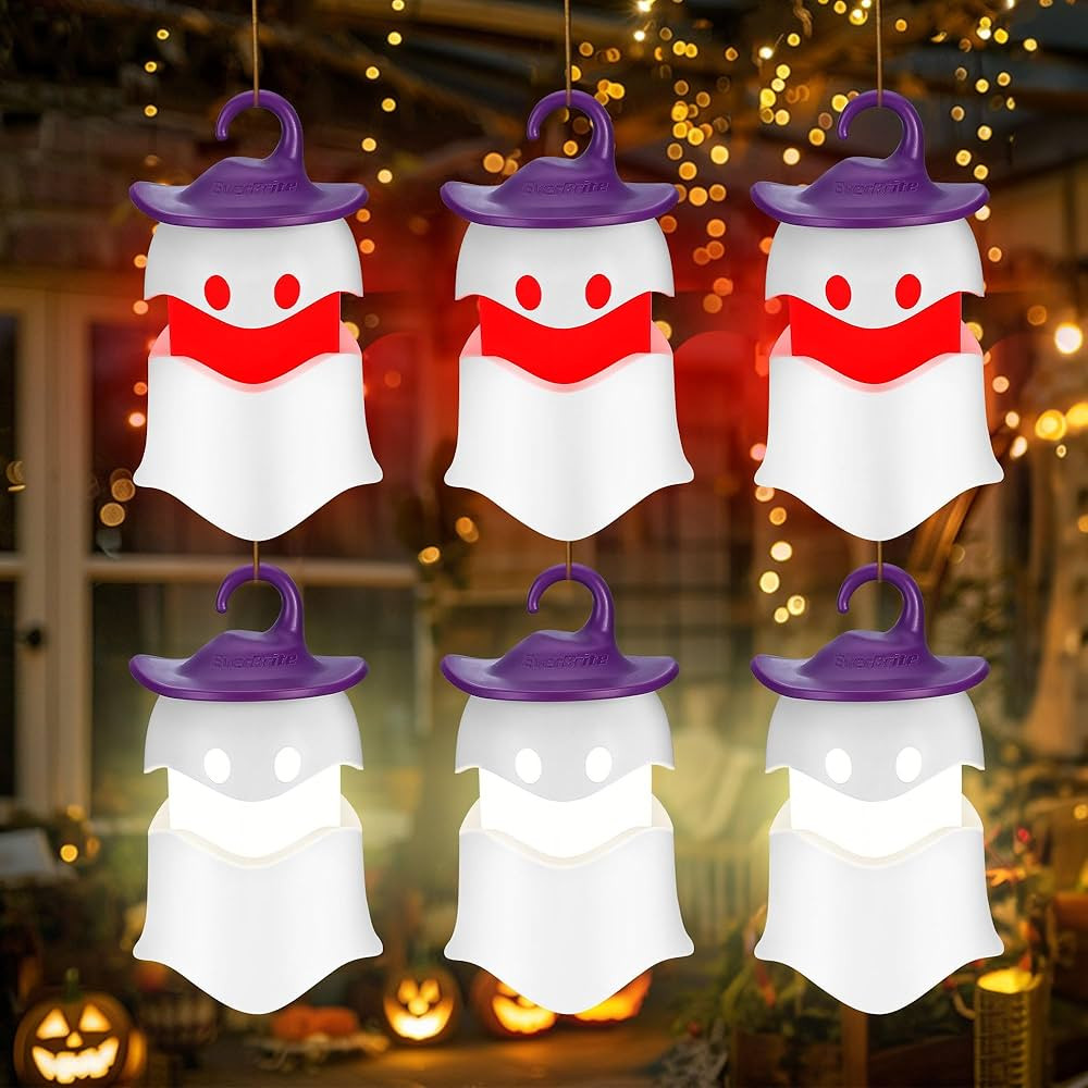 EverBrite 6-Pack Halloween Hanging Ghost Lights, Collapsible Ghost Camping Lantern, Two Color Cha... | Amazon (US)