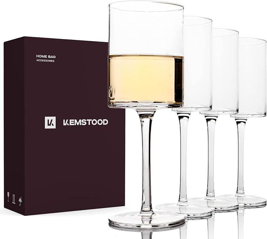 Square Wine Glasses Set of 4 with Stem (14 oz) - Modern Unique Large Wine Glasses for Red & White... | Amazon (US)