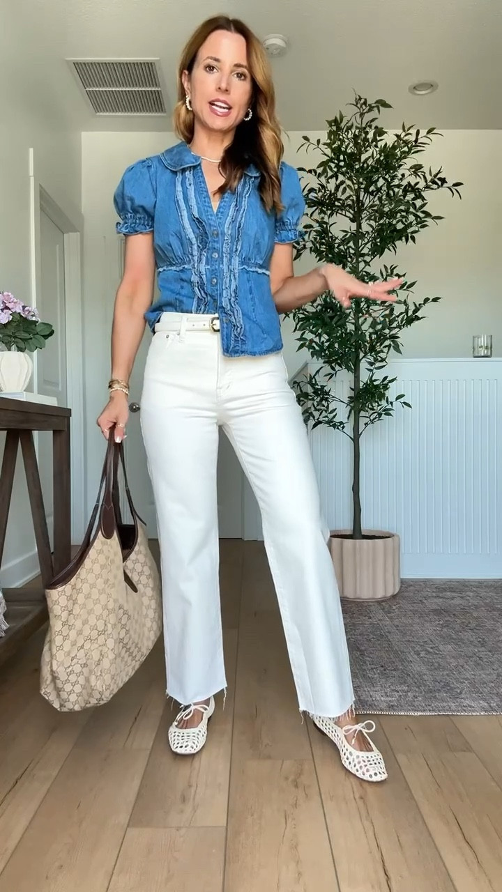 Madewell wide leg crop jeans in 24 regular (comes in petite too but I wanted full length). Love the cream color! Anthropologie denim shirt in XXS regular (could have done petite length in this). Woven ballet flats are TTS. Gucci Mercato tote size large. My spring outfit of the day. Elevated casual outfit. 


#LTKPetite #LTKootd #LTKgrwm