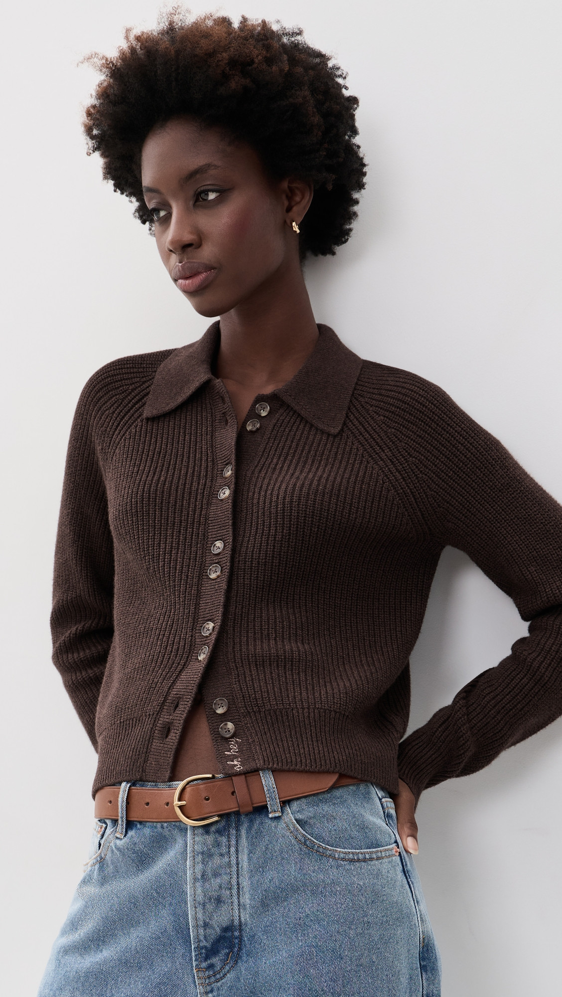 Marine Layer Robin Collared Knit Cardigan Chocolate XS | Shopbop