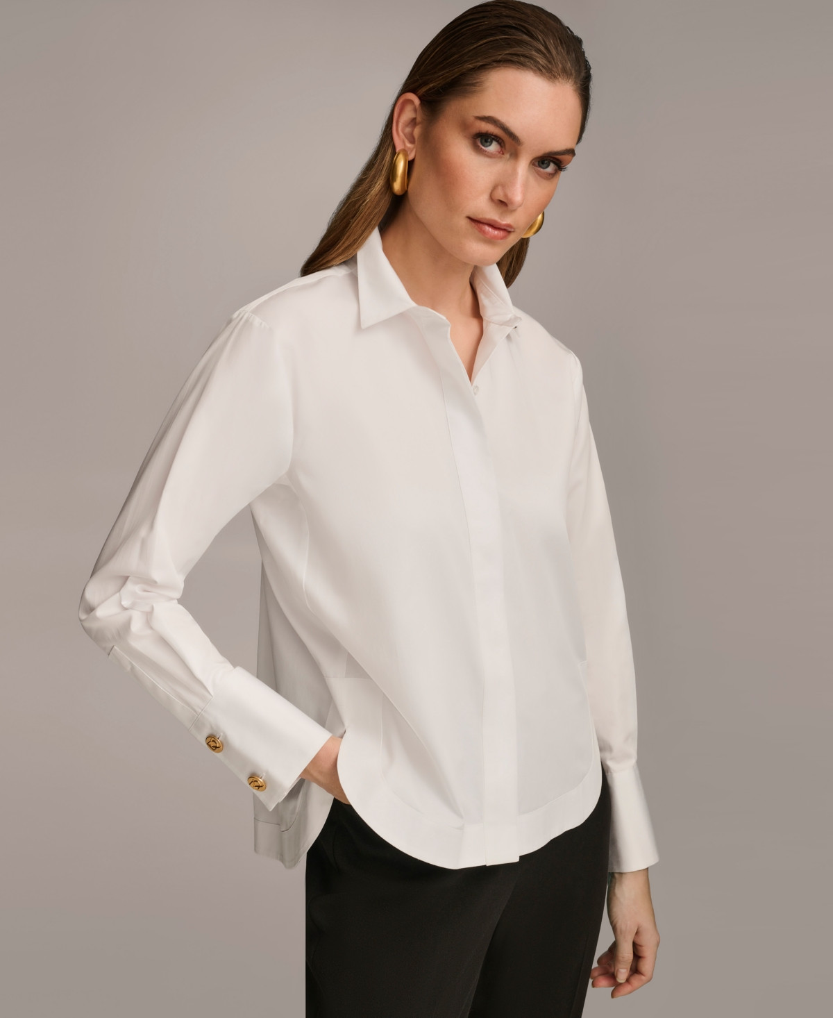Donna Karan New York Women's Button Front Collared Shirt - White | Macy's