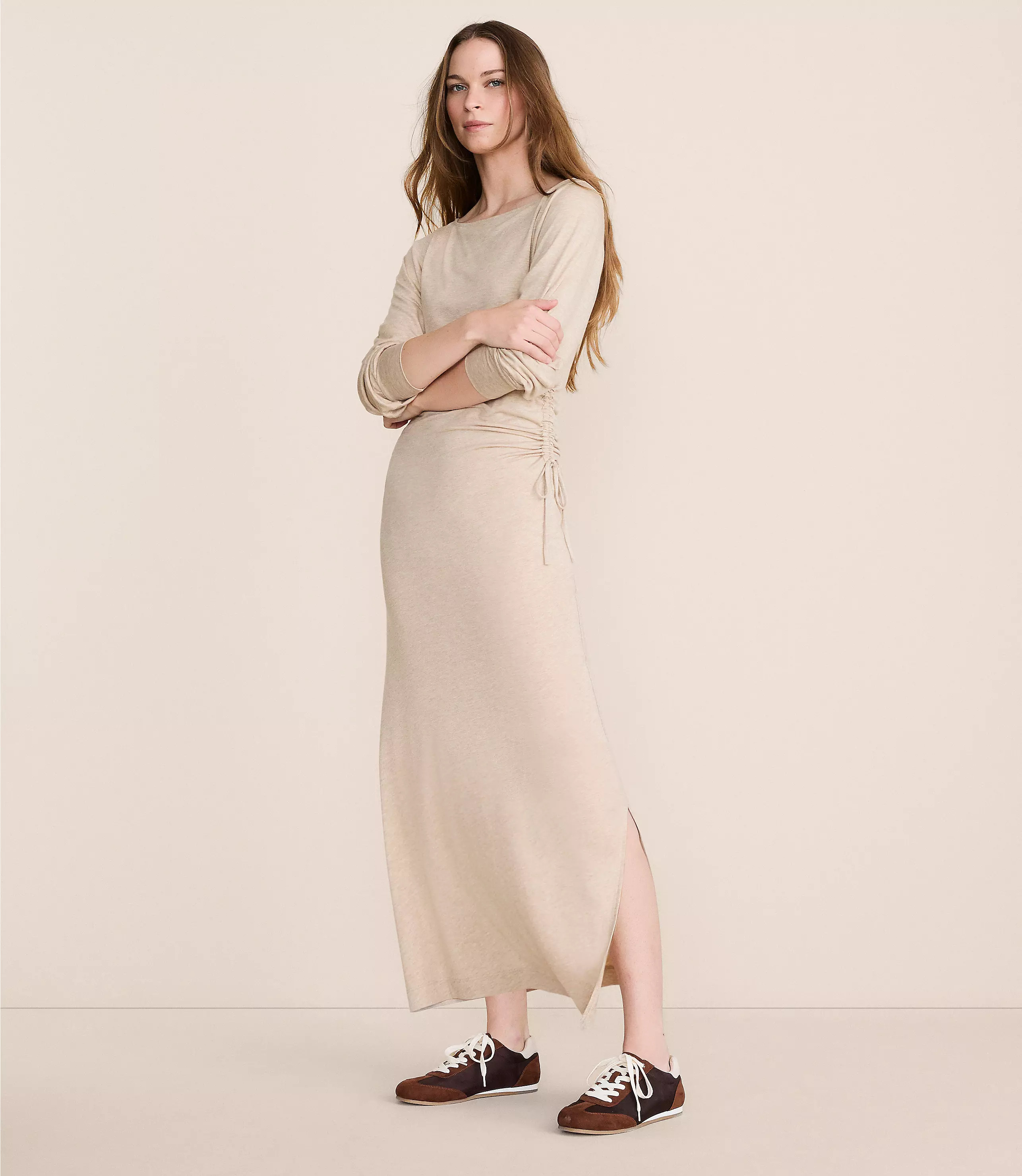 Lou & Grey Heathered Brushed Jersey Cinched Maxi Dress | LOFT