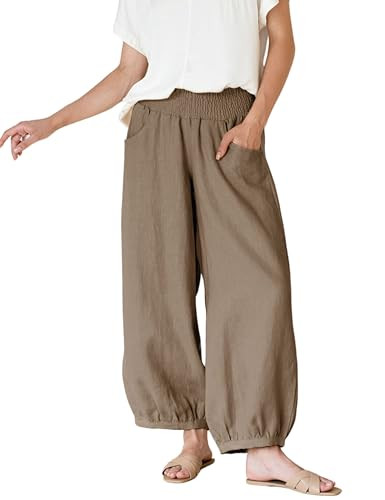 Xiaoxuemeng Womens Wide Leg Barrel Pants Cotton Linen Elastic Waist Trouser | Amazon (US)