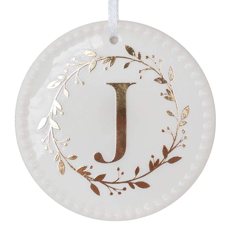 Porcelain Round 3" Monogram Ornament, J | At Home