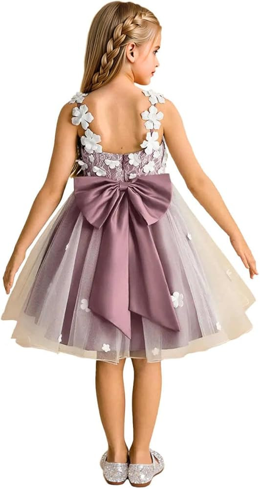 Girls Lace Flower Girl Dress 3D Floral Sleeveless Tulle Princess Wedding Pageant Party Dresses wi... | Amazon (US)