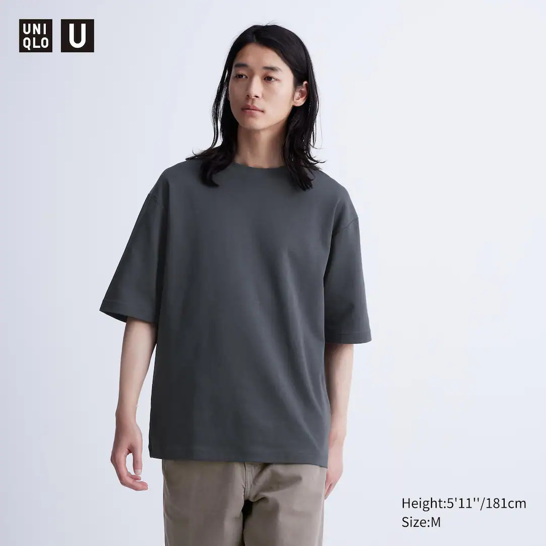 AIRism Cotton Oversized Crew Neck Half Sleeved T-Shirt | UNIQLO (UK)
