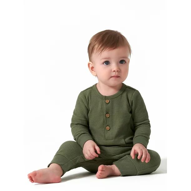 Modern Moments by Gerber Baby Boy Waffle Long Sleeve Romper, Sizes 0/3-24 Months | Walmart (US)