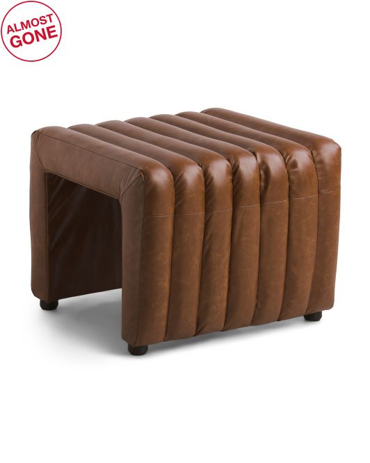 Made In Italy 22in Leather Channel Stitch Ottoman | TJ Maxx