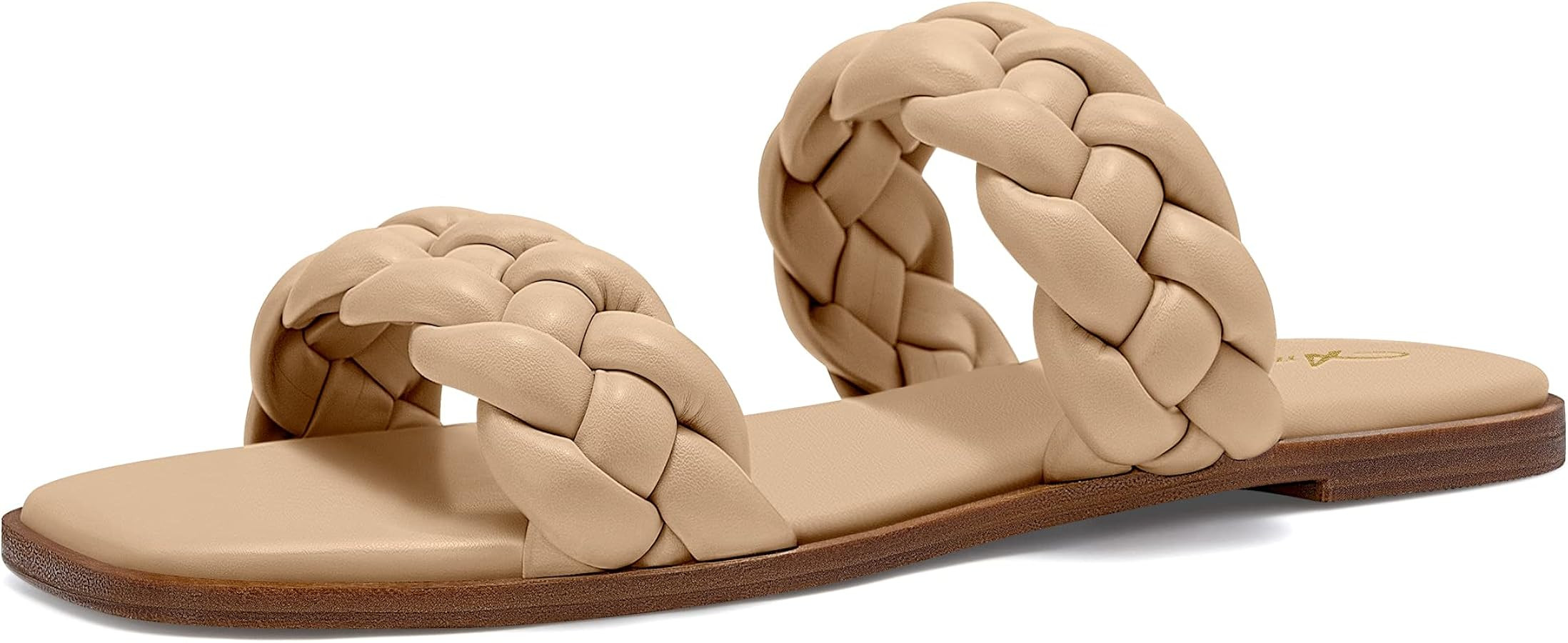 Athlefit Women's Square Open Toe Braided Sandals Slip On Low Block Heel Slide Sandals | Amazon (US)